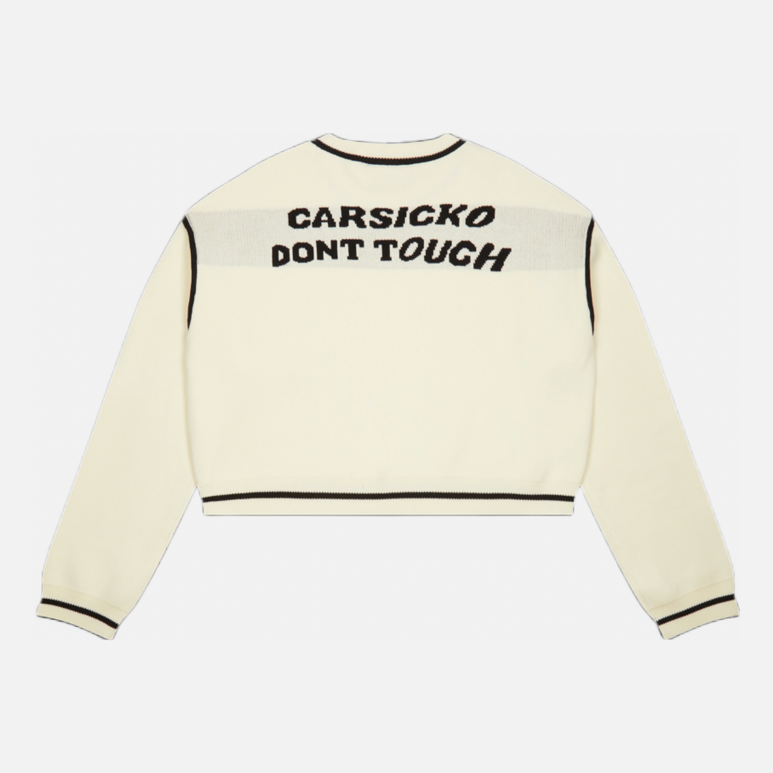 White Carsicko Sweater with 'Don't Touch' Design - Back View