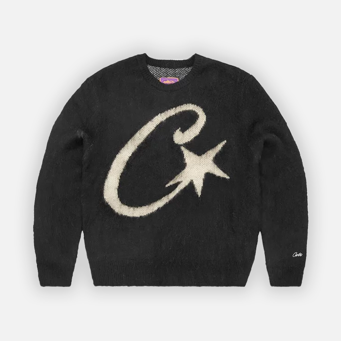 Black 'Corteiz' C Star Mohair Knit Sweater