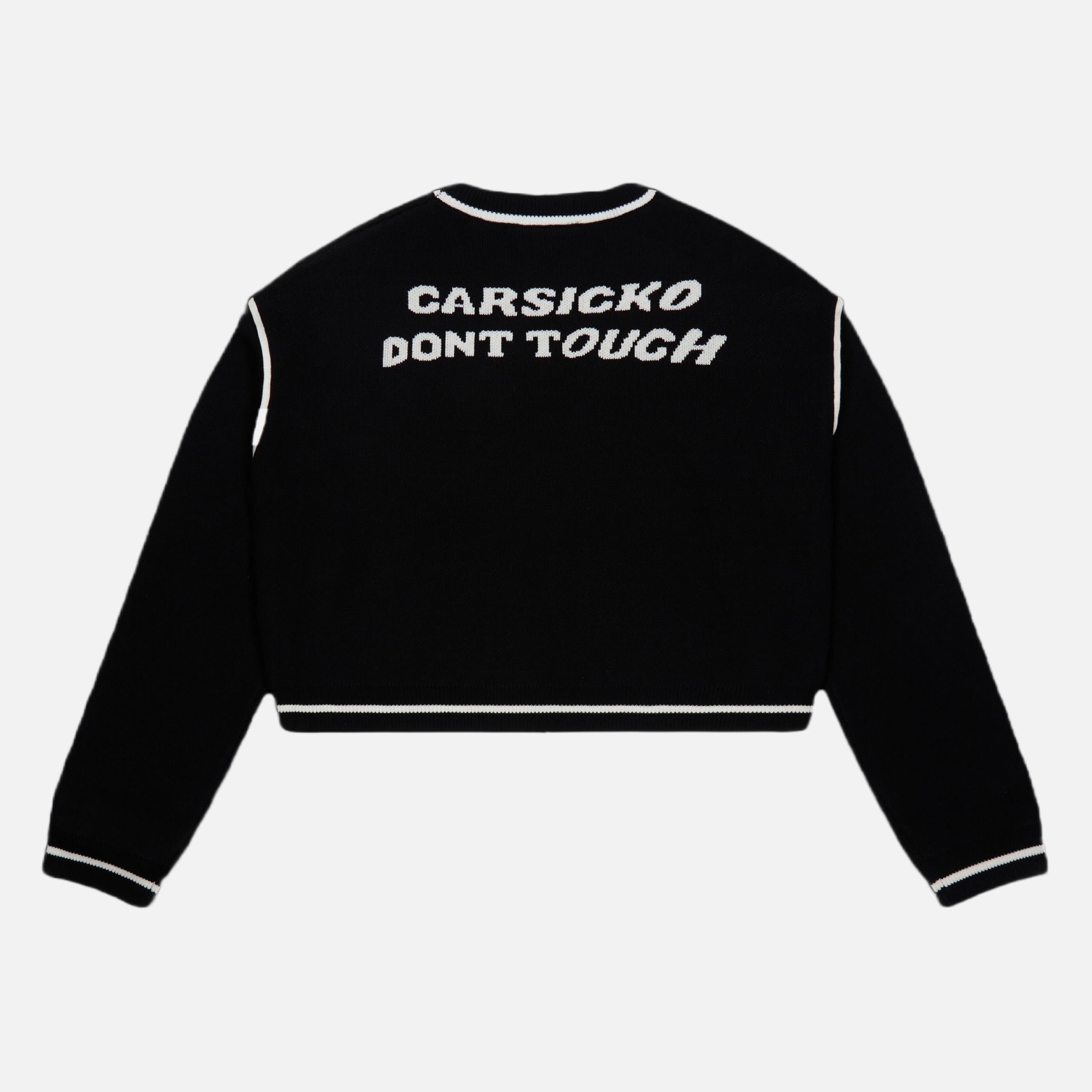 Black Carsicko Sweater with 'Don't Touch' Design - Back View