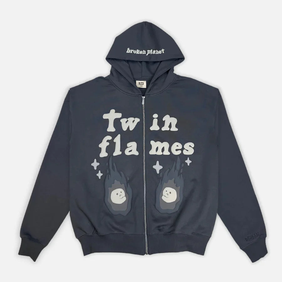 Broken Planet "Twin Flames" Zip Up Hoodie - Ash Grey